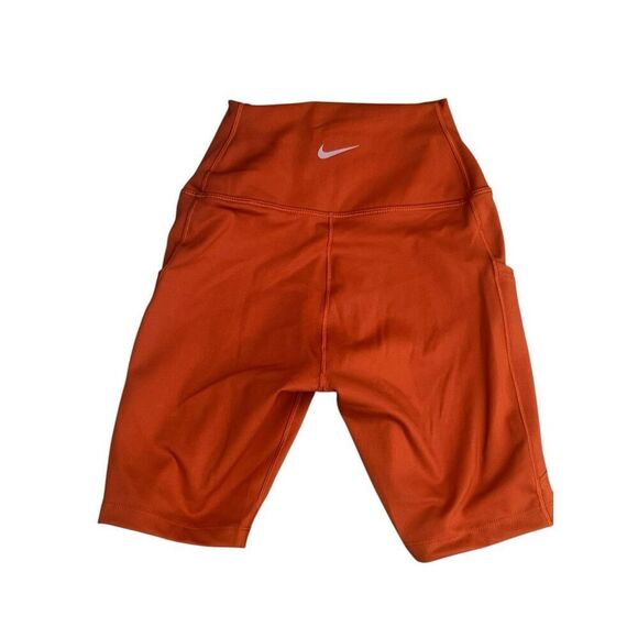 Nike One High Waisted 8" XS Womens Biker Shorts Pockets Rust Orange training - Picture 2 of 3
